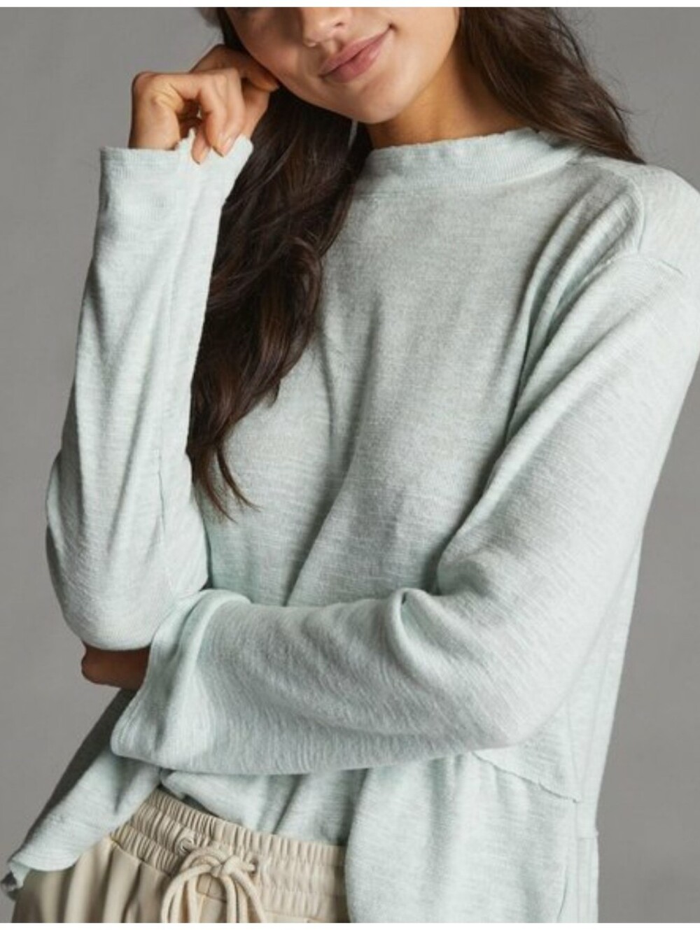 Anthropologie Pilcro Mock Neck Peplum top In Mint Green Size Small